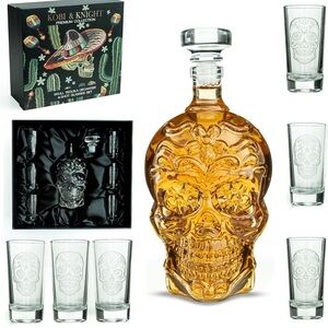 Crystal Skull Clear Glass Decanter Set